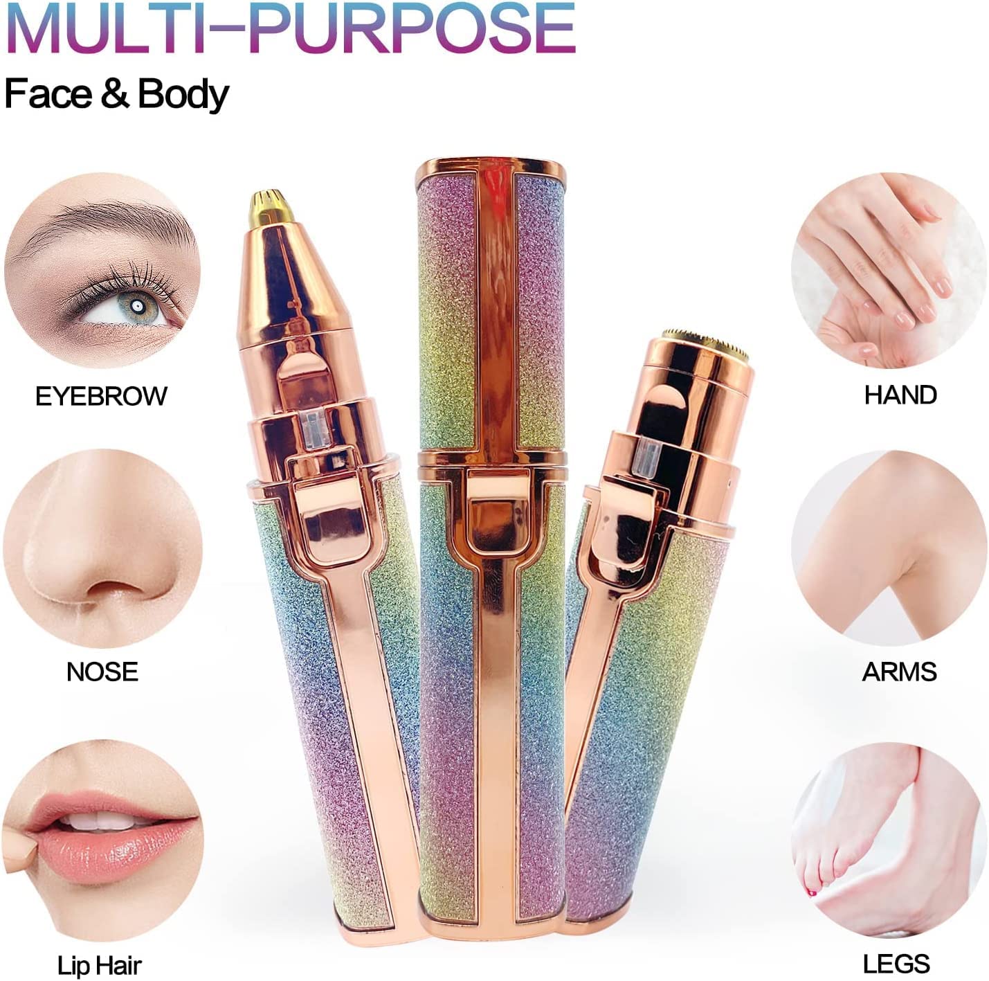 2 in 1 Electric Rechargeable Eyebrow Trimmer & Facial Hair Remover – Painless Women’s Face Razor